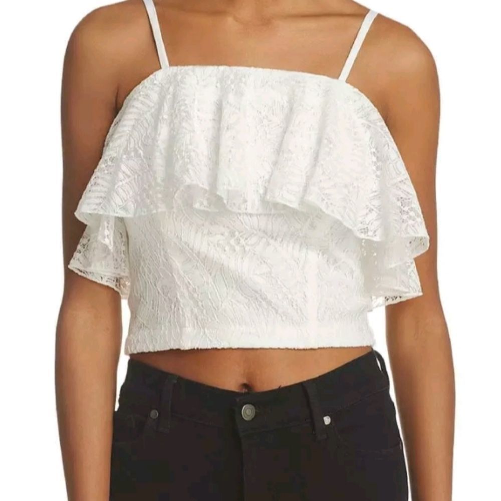 Aqua off white /white ruffle lace summer top size small